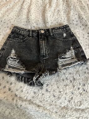 SHEIN Black Distressed Denim Kids Shorts